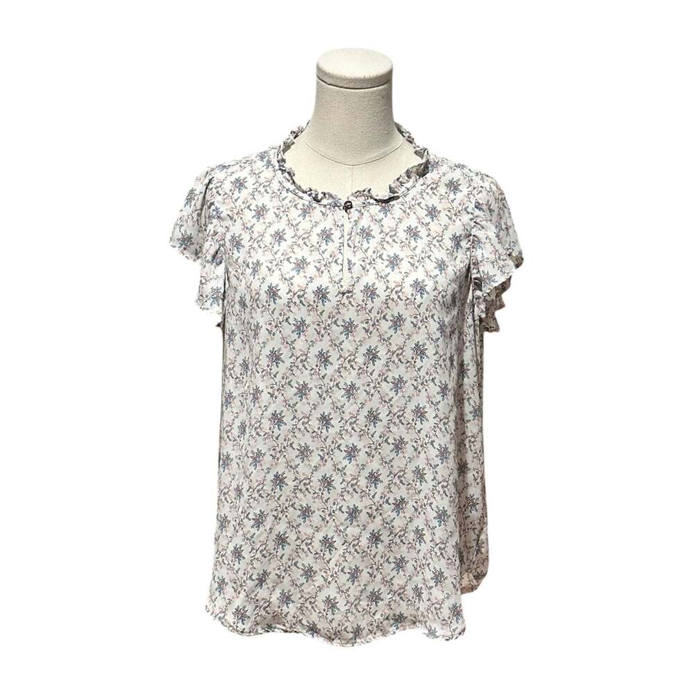LOFT Women's Floral Ruffle Sleeve Top Size Large Petite